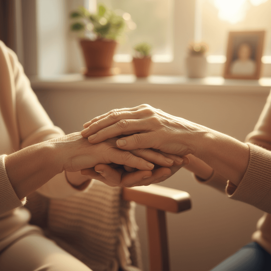 Elderly client receiving attentive home care support
